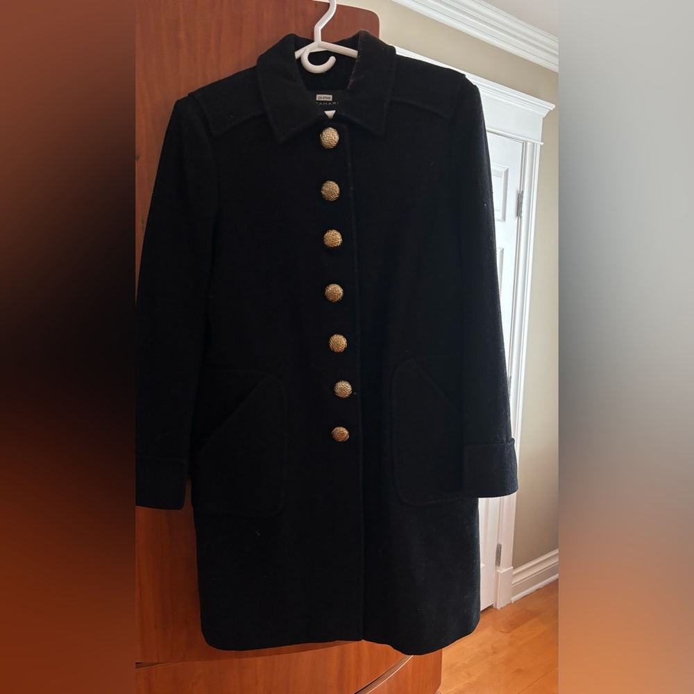 Tahari Black Pea Coat with Gold Buttons